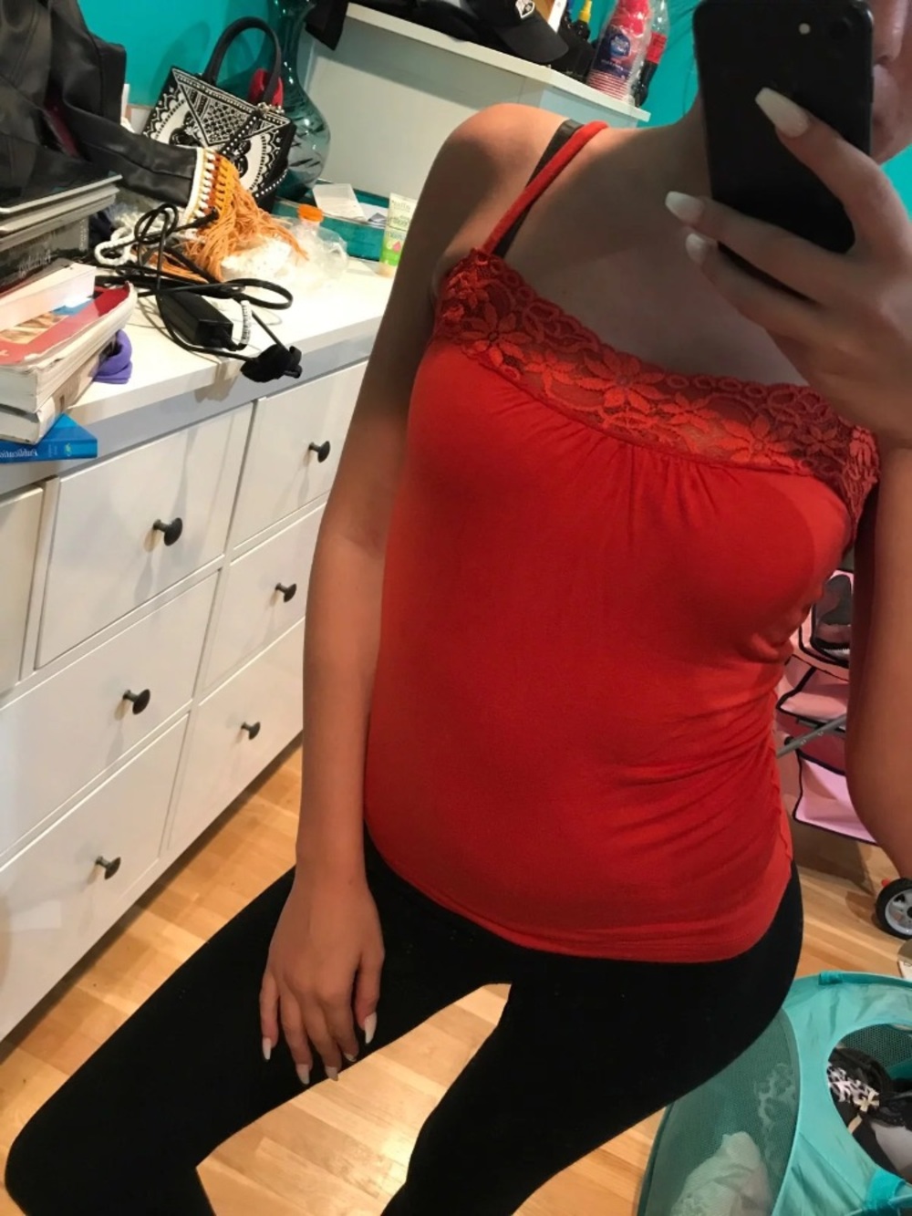 H&M Red Lace-Trim Camisole Top